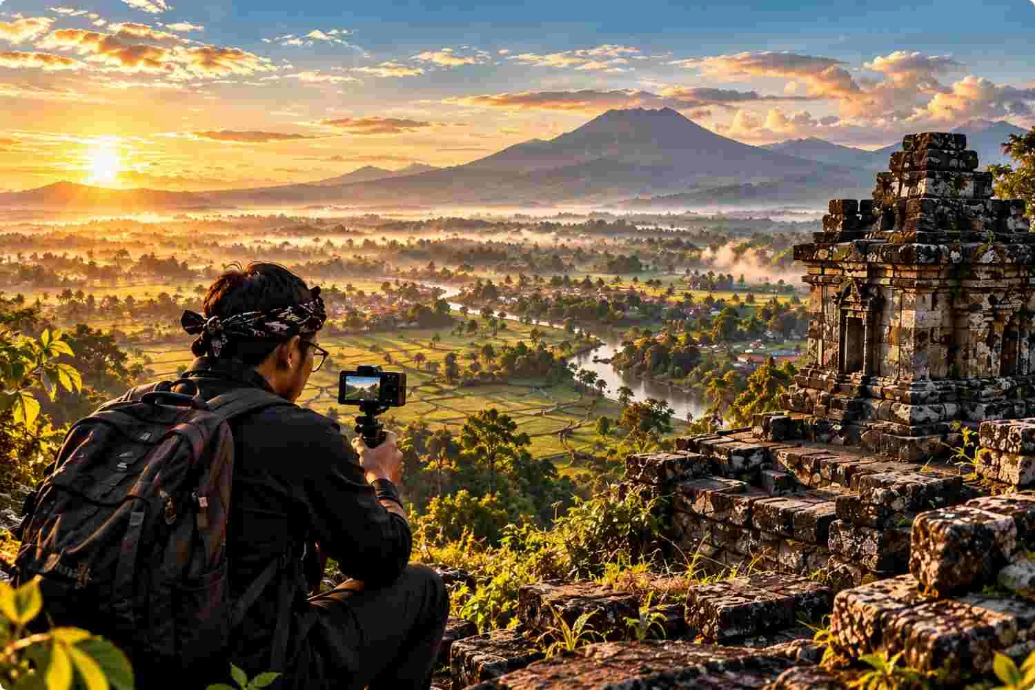 Sunrise Valley Photographer Among Ancient Ruins-75kb